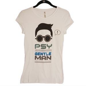 EJEL PSY Gentleman Colorful Graphic White Short Sleeve T Shirt Top Medium